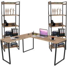 Imagem de Kit Mesa Para Escritório Em L Com 2 Estantes Carvalho