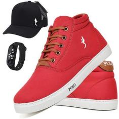 Imagem de Tênis Masculino Casual Cano Alto + Boné + Relógio Kit 3 - Polo Blu, 41