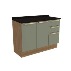 Imagem de Balcão De Cozinha Botanic M624 C/ 2 Portas E 3 Gavetas C/tampo Nogueira/oliva/preto