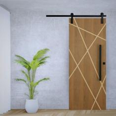 Imagem de Porta de Correr Padrão Imbuia Agatha Trilho Soft Puxador Barra Chata 800 Mm 110 X 210 Esquerdo Natural