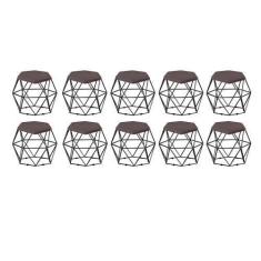 Imagem de Kit 10 Puff Banqueta Aramado Mila Base Preta Hexágono Suede Marrom - D