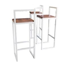 Imagem de Jogo 2 Banqueta Alta Balcão Bistrô Industrial Branca Madeira Imbuia