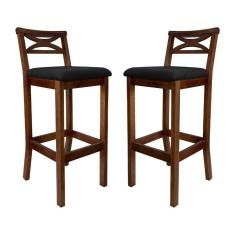 Imagem de Kit 2 Banquetas Alta X Estofada 38x103Cm Ilha Encosto Madri Madeira Maciça Pinhão Suede Preto CCS