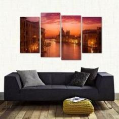 Imagem de Quadro Paisagem Veneza Escritório Mosaico Em Tecido 4 Peças
