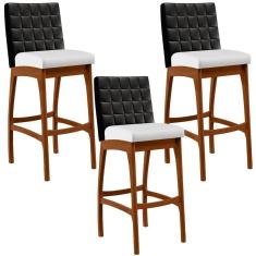 Imagem de Kit 03 Banquetas Altas Cozinha Mila B04 Preto Corano Branco