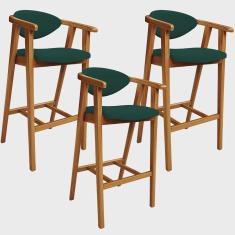 Imagem de Kit 03 Banquetas Alta Para Cozinha Bancada Bar Sala de Jantar Fixa Cecília L02 Bouclê Verde - Lyam