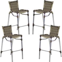 Imagem de Kit 4 Banquetas Alumínio Fortaleza Alta Para Balcão Cozinha Bar Trama