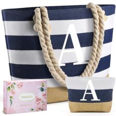 Imagem de TRSODD Presentes de agradecimento ao professor, bolsa feminina para madrinha, casamento, avó, dia das mães, Natal, bolsa de praia Can-vas com bolsa de maquiagem, bolso interno superior, cartão Zi-pper