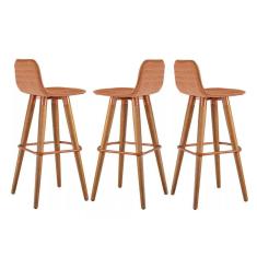 Imagem de Banqueta Alta Com Encosto Assento Terracota 4 Pés de Madeira Para Balcão Bancada - 3 Unidades