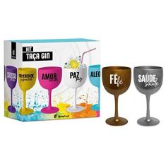Imagem de 2 Taças Gin Tônica - Fé e Saúde 580ml Presentes Criativos Brasfoot