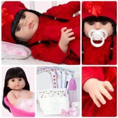 Imagem de Boneca Reborn Realista Morena Olho Castanho Com Kit 13 Itens