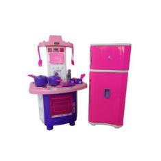 Imagem de Kit Cozinha Infantil Completa Fogãozinho + Geladeira Menina - Pais E F
