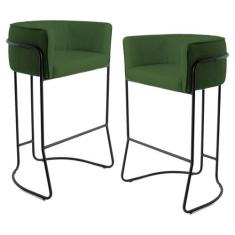 Imagem de Kit 2 Banquetas Decorativas Base Aço Preto Betina B-89 Corano Verde -