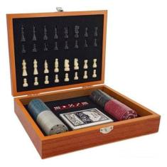Imagem de Kit Jogos com Tabuleiro de Xadrez e Caixa de Poker e Baralho - Home Pr