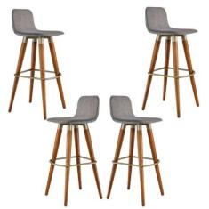 Imagem de Banqueta Linea Para Area Gourmet Com Encosto Estofado em Linho Cinza J