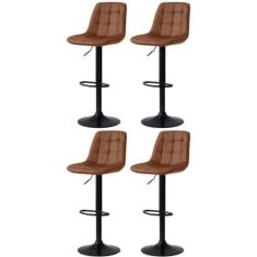 Imagem de Kit 4 Banqueta Alta Elegance Estofada com Base Giratória e Regulagem de Altura - Marrom