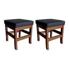 Imagem de Kit 2 Bancos Banquetas Barcelona para Sala de Estar em Madeira Maciça Suede Preto CCS
