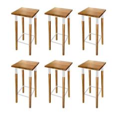 Imagem de Kit 6 Banquetas Bistro Industrial Colors Ferro e Madeira Maciça - Bran