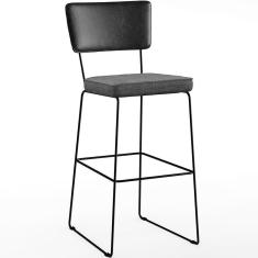 Imagem de Banqueta Alta Cozinha Allana L02 Preto Linho Cinza Escuro