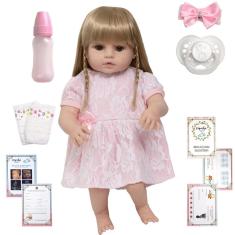 Imagem de Boneca Estilo Reborn Cabelo Longo Princesa Real Com Chupeta