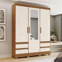 Imagem de Guarda-Roupa Solteiro Lema 3 Portas 4 Gavetas com Espelho Nature/Off White - Henn