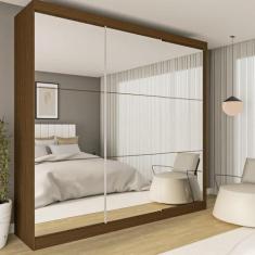 Imagem de Guarda Roupa Casal com Espelho 3 Portas de Correr 4 Gavetas Rennes Espresso Móveis Freijó