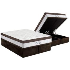 Imagem de Cama Box Baú Queen: Colchão Molas MasterPocket Ensacadas Anjos New King + Base crc Suede Brown(158x198)