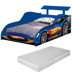 Imagem de Cama Solteiro Infantil Com Colchão Menino Menina Carro Stock Car Azul