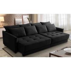 Imagem de Sofá Cama Retrátil e Reclinável 2,50m com Molas Carol Veludo Preto Adonai Estofados