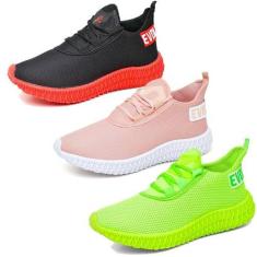 Imagem de Kit 3 Pares De Tênis Feminino Caminhada Colmeia Exclusivo Rosa Claro/R