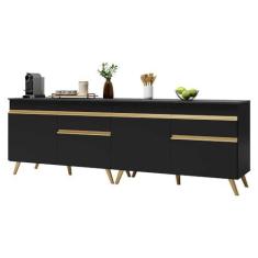 Imagem de Kit Armário de Cozinha Gabinete Pia 120cm Veneza Multimóveis Mp2159 Preto/dourado