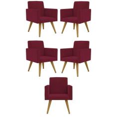 Imagem de Kit 05 Cadeiras Poltronas Decorativa - Escritório - Recepção Cor:marsala
