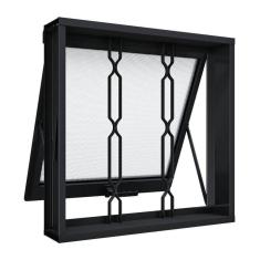 Imagem de Janela de Aço Maxim-Ar com Grade Mosaico 50x50cm Aço Pronto Riobras Preto