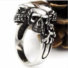 Imagem de Anel Aço Inox Caveira Tattoo Rock Metal Punk Black Moto Mc