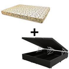Imagem de Cama Baú King - Tecido Sintético Preto Com Colchão Austrália Bello Box - 100% Espuma D26 Amarelo 55x193x203