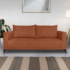 Imagem de Sofá Living 3 Lugares com Pés de Ferro Almofadas Soltas 220cm Neso Bouclê Terracota G63 - Gran belo