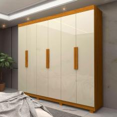 Imagem de Guarda-Roupa Solteiro Império 6 Portas 2 Gavetas 100% Mdf Naturalle/Off White - Gelius