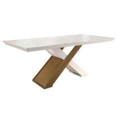 Imagem de Mesa p/ Cozinha Imperatriz c/ Tampo 180x90cm Madeirado Vidro Canto Reto - Imbuia/Off White - Rufato
