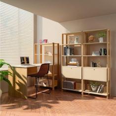 Imagem de Conjunto Home Office 3 Peças 1 Escrivaninha 2 Estantes Match Artely Off White/Carvalho