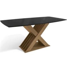 Imagem de Mesa De Sala Jantar Graviola Com tampo Madeirado C/ Vidro 90x170cm Nogueira/preto Fosco/vidro Preto