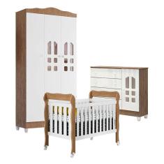 Imagem de Quarto De Bebê New Selena 3 Portas Com Berço E Cômoda Selena Branco Acetinado Amadeirado