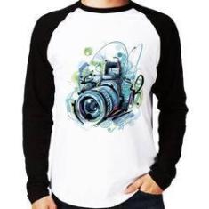 Imagem de Camiseta Raglan Câmera Fotográfica Manga Longa - Foca Na Moda
