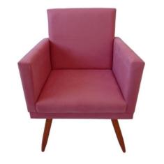 Imagem de Poltrona Decorativa Nina Com Rodapé Tecido Suede Rose Pés Palito Madeira - Maitê Moda Casa