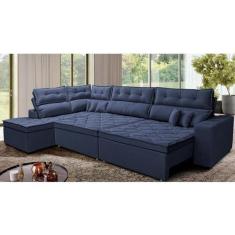 Imagem de Sofá de Canto Retrátil e Reclinável Esquerdo 3,00x2,36m Molas Cama Inbox Espanha Velusoft Azul