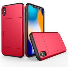 Imagem de SORAKA Capa para iPhone XR com porta-cartões Capa para carteira Capa blindada para iPhone XR Capa para PC TPU de camada dupla Capa à prova de choque