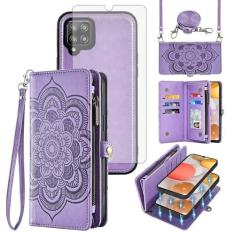 Imagem de Asuwish Capa de celular para Samsung Galaxy A42 5G com zíper carteira destacável com protetor de tela de vidro temperado, alça transversal, compartimento para cartão de flores A 42 G5 42A S42 4G 2021