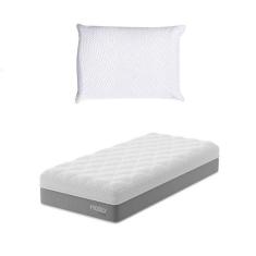 Imagem de Colchão Solteirão Sublime Mola Ensacada e Espuma Viscoelástica (32x108x198) Cinza e Branco com Travesseiro Guldi Soft Nasa Branco