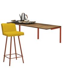 Imagem de Kit Mesa Suspensa de Parede Fixa MDF Castanho + 1 Banqueta Lexi Ferro Bronze Suede Amarelo - Ahazzo Móveis