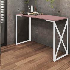 Imagem de Mesa Escrivaninha Bex Industrial Escritório Ferro Branco MDF Rose Rosa - Ahz Móveis