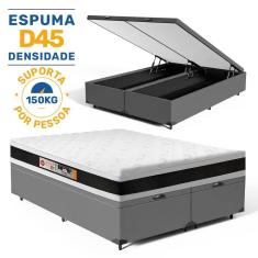 Imagem de Cama Box Baú com Colchão De Espuma D45 Castor Black & White Super King 193cm